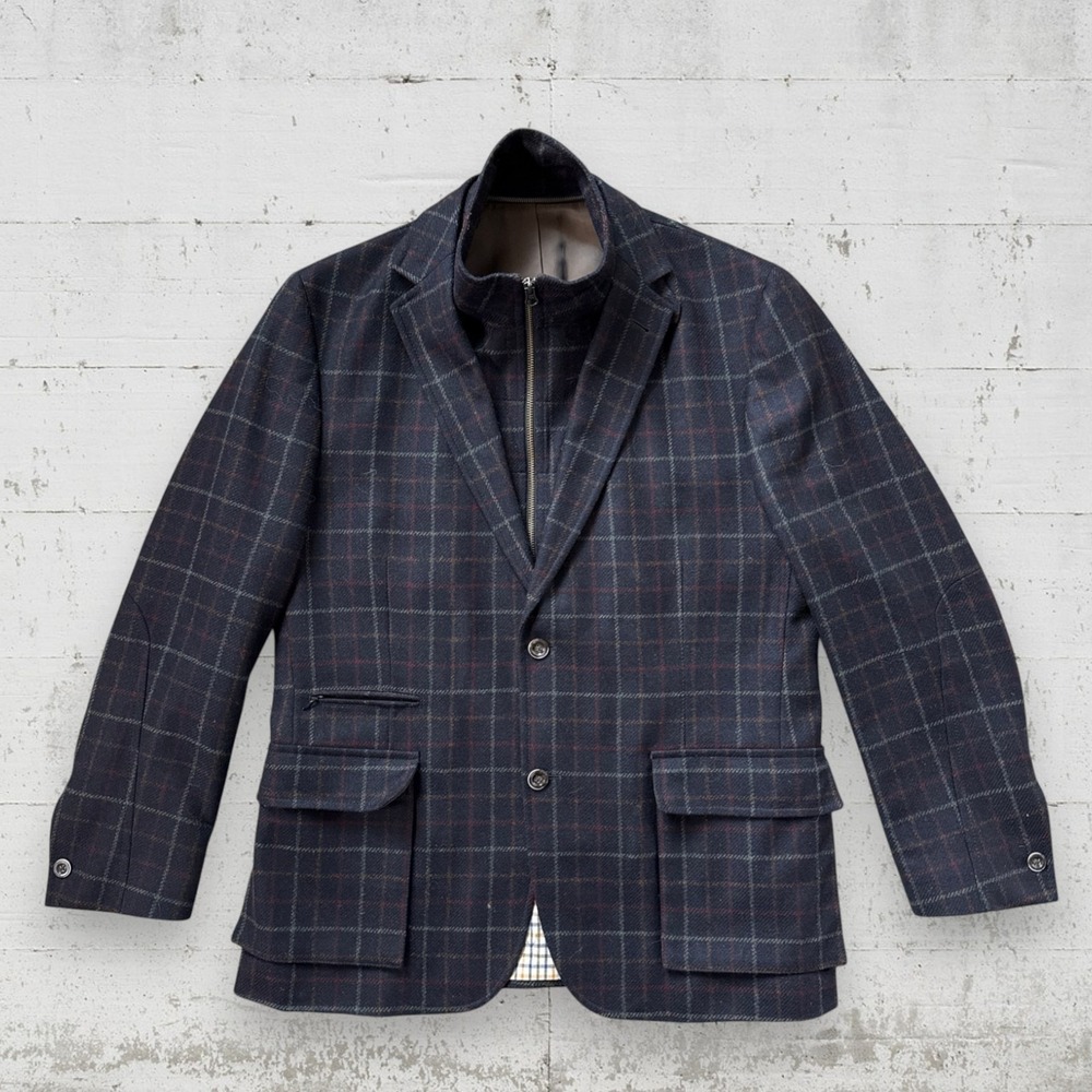 KROON Commodore Convertible Hybrid Sport Coat 42R Plaid Wool Cashmere Blazer